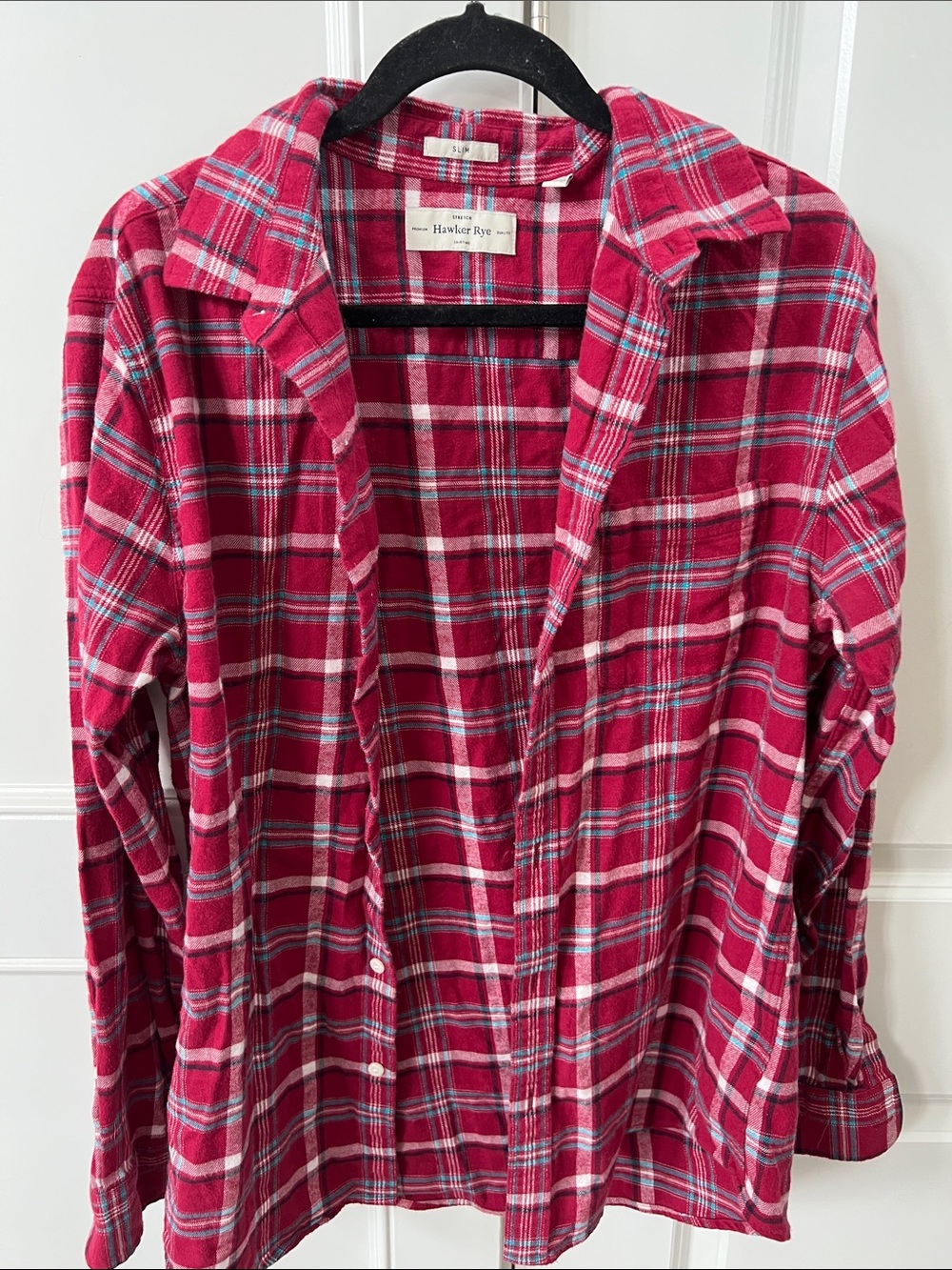 Hawker Rye Red Plaid Button-Up Flannel Shirt men’s large slim